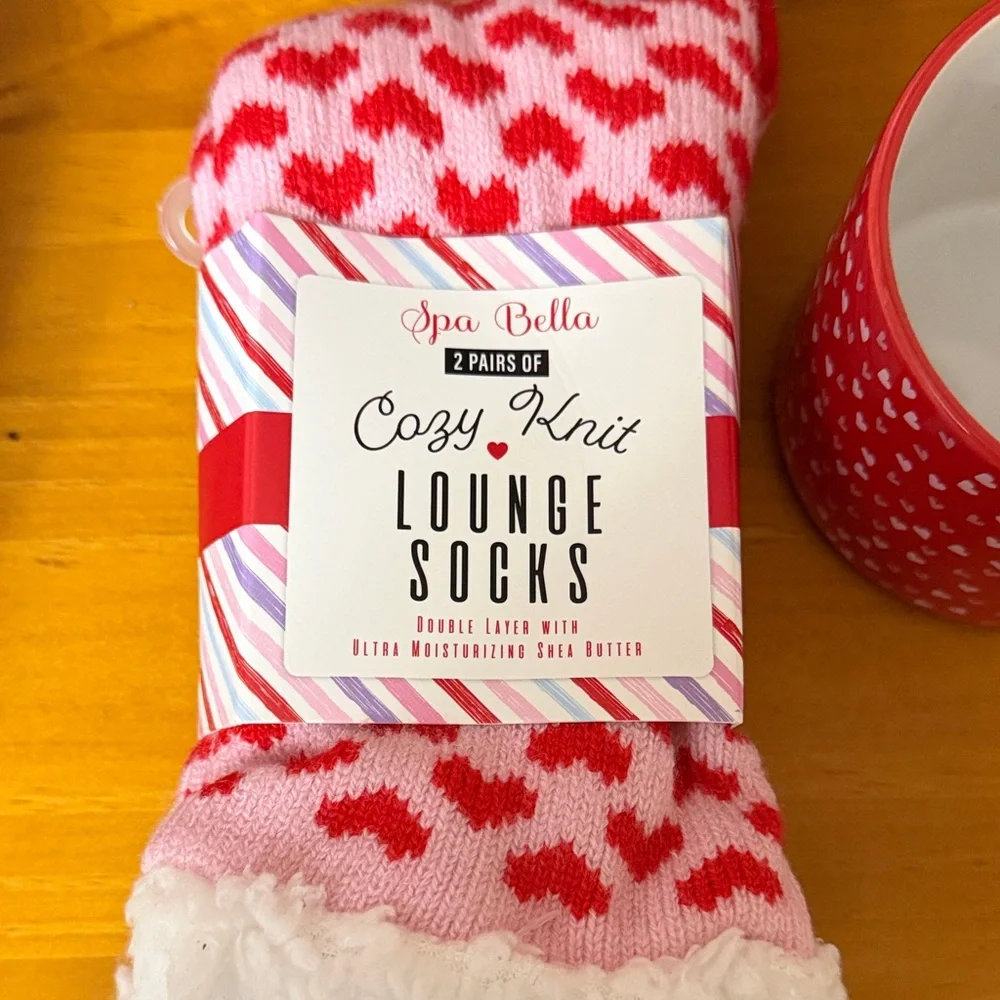 Red Heart Cozy Knit Lounge Socks and Heart Mug Gift Set